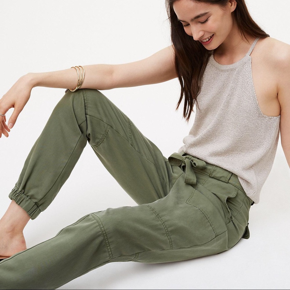 Loft army green joggers with tie waist sz 10 tall